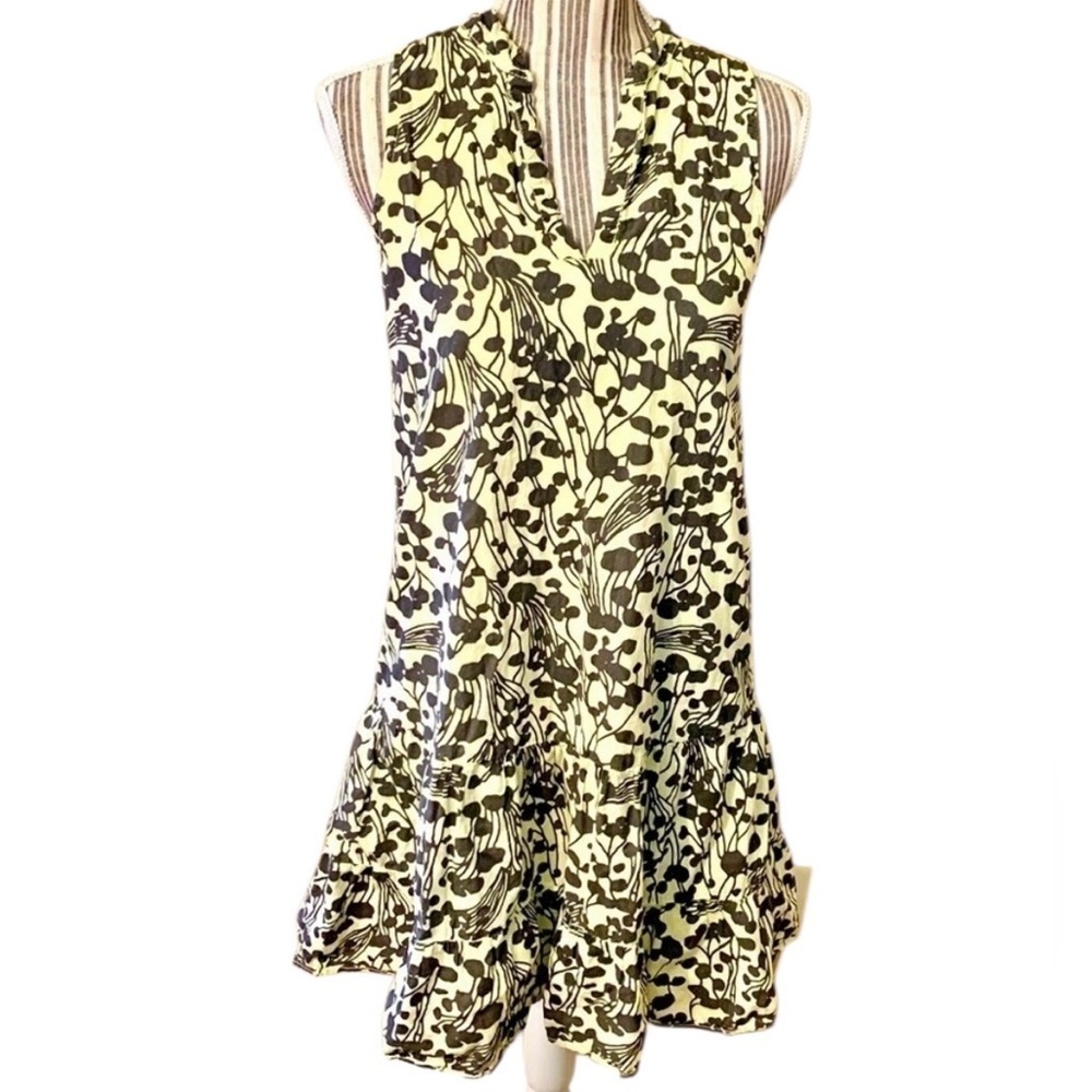 Paninaro Vintage Dress Small Yellow Grey Abstract Floral Sleeveless Mini